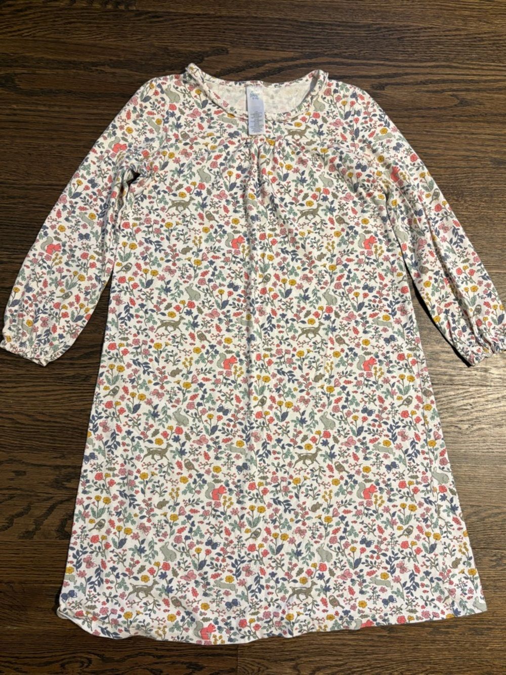 Mini Boden Girls Nightgown Size 9-10Y Woodland Animals Floral Cotton Nightie